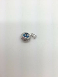 14K Pretty White Gold Circle Heart Shaped Evil Eye Pendant 0.70 Grams