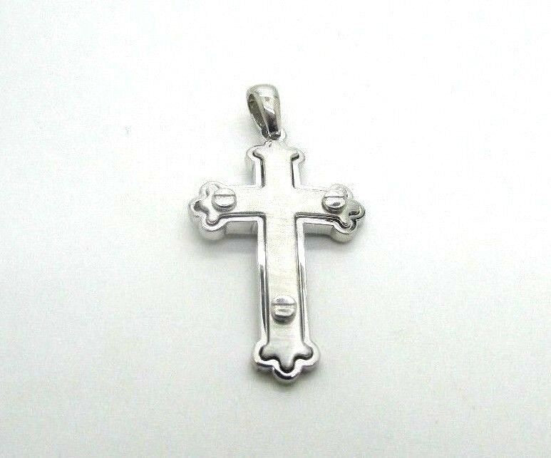 14K Pretty White Gold Cross With White Gold Screw Circles On The Corners