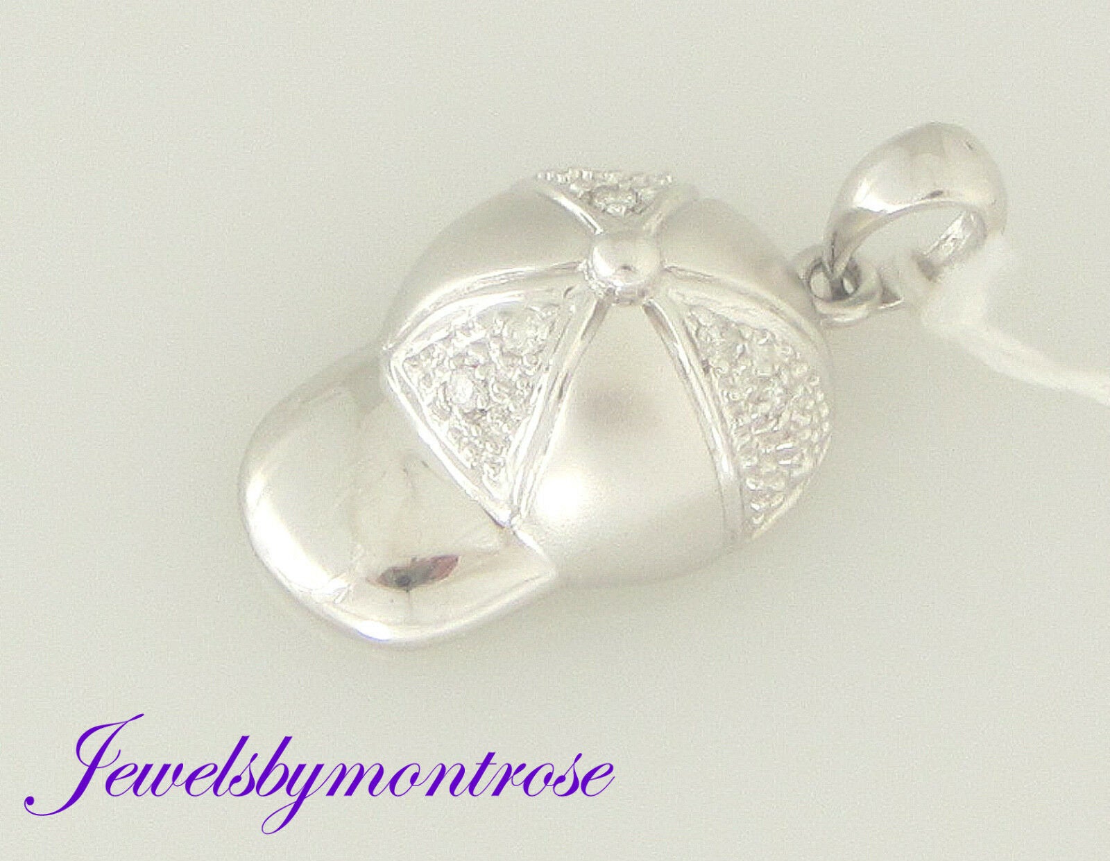 14K White Gold Baby Cap Charm Pendant 2.7 Grams 0.4 Cts