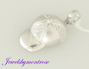 14K White Gold Baby Cap Charm Pendant 2.7 Grams 0.4 Cts