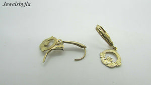 14K Pretty Yellow Gold Dangling Claddagh Post Earrings 1.5 Grams