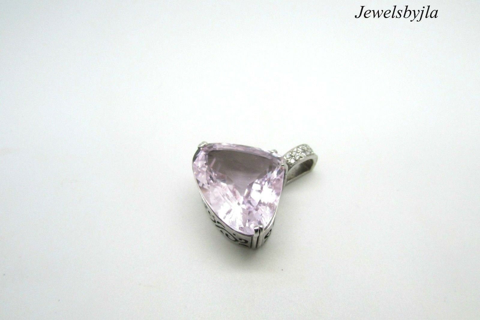 14K Gorgeous White Gold Kunzite 40.16 Cts Pendant With Diamonds .40 Cts