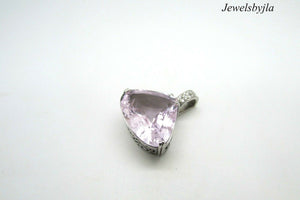 14K Gorgeous White Gold Kunzite 40.16 Cts Pendant With Diamonds .40 Cts