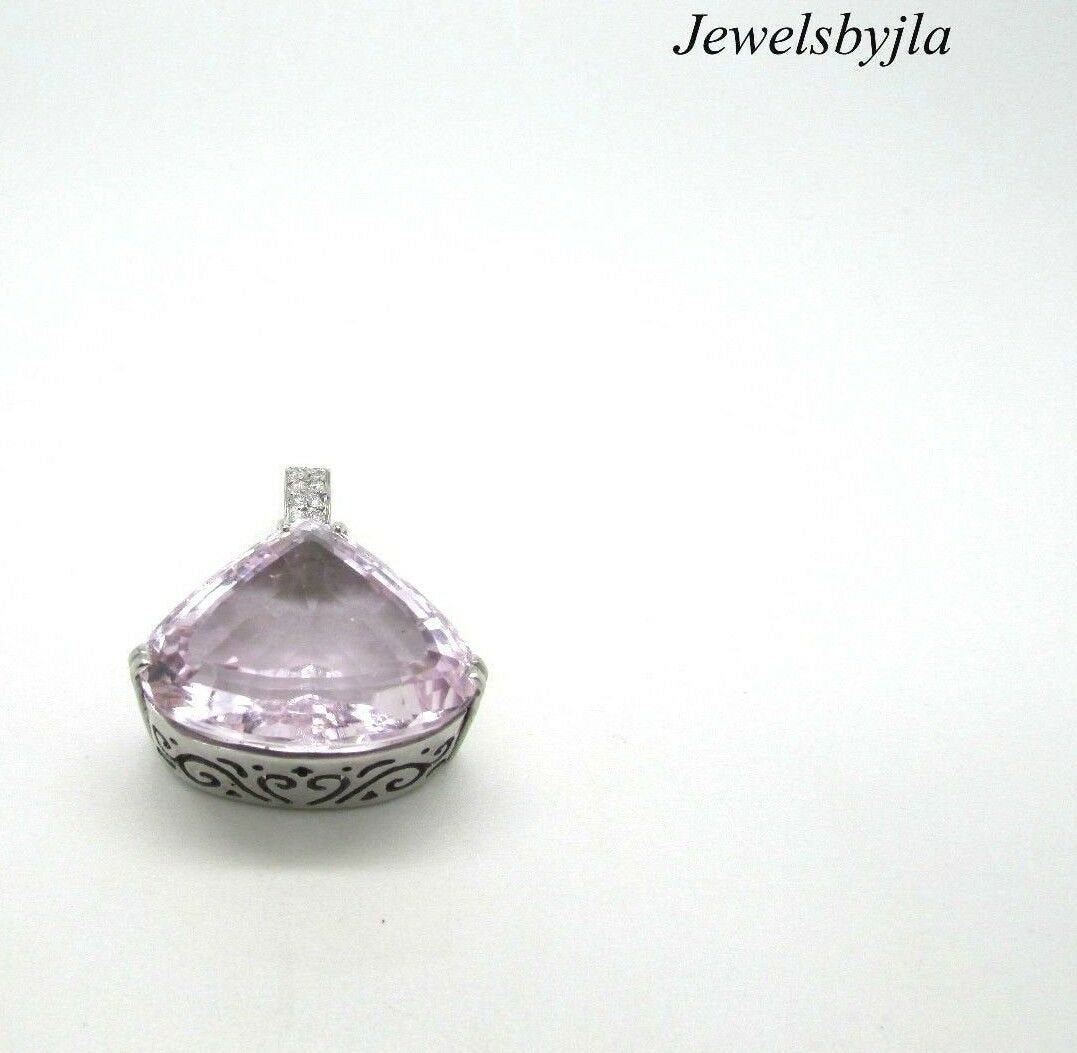 14K Gorgeous White Gold Kunzite 40.16 Cts Pendant With Diamonds .40 Cts