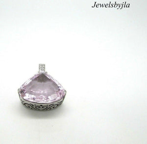 14K Gorgeous White Gold Kunzite 40.16 Cts Pendant With Diamonds .40 Cts