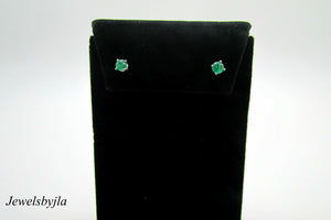 14K Pretty White Gold Round Emerald Stud Earrings .40 Points