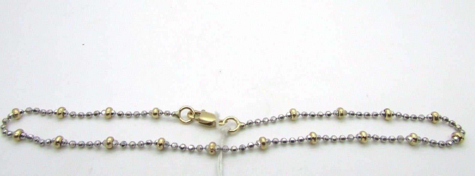 14K Pretty Two Tone Beaded Anklet 2.7 Grams 9 Inches Long 1.5Mm Wide