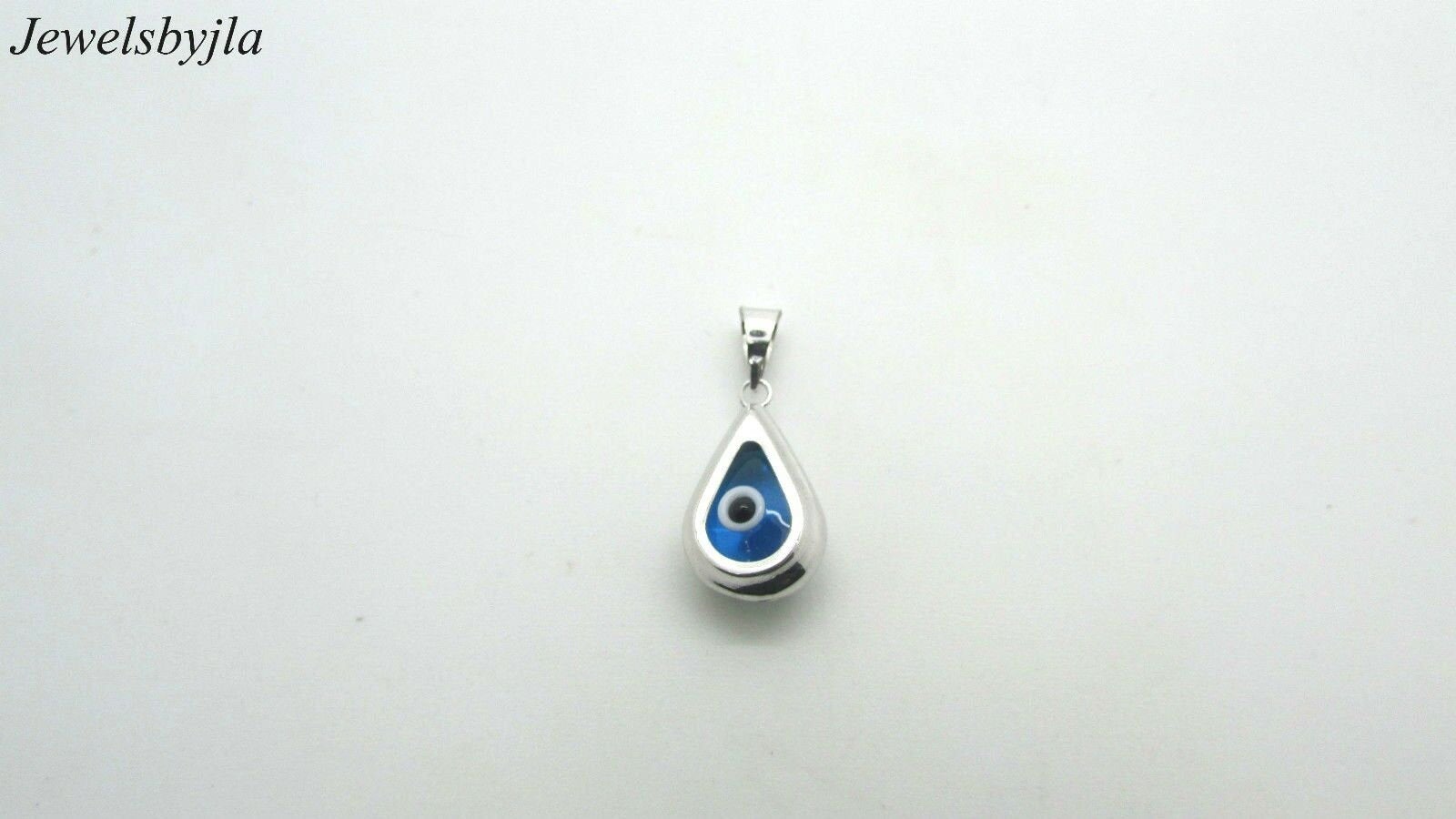 14K Pretty White Gold Tear Drop Shaped Evil Eye Pendant 1.1 Grams