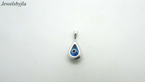 14K Pretty White Gold Tear Drop Shaped Evil Eye Pendant 1.1 Grams