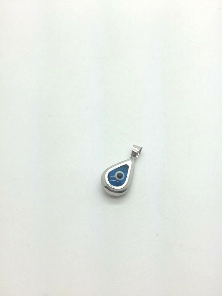 14K Pretty White Gold Tear Drop Shaped Evil Eye Pendant 1.1 Grams