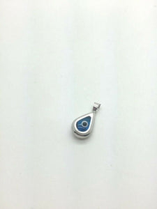 14K Pretty White Gold Tear Drop Shaped Evil Eye Pendant 1.1 Grams