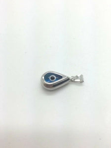 14K Pretty White Gold Tear Drop Shaped Evil Eye Pendant 1.1 Grams