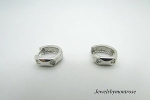 14K White Gold Earrings With 4 Diamonds Huggies Set 0.15 Carats 3.4 Grams.