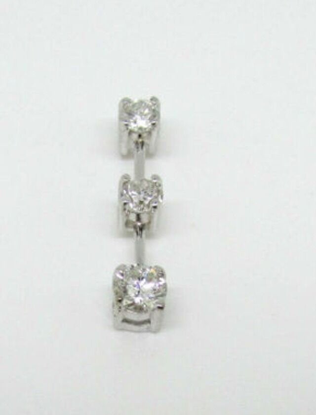 14K White Gold Pretty Three Stone Round Diamond Long Pendant 0.50 Cts 2.5 Grams