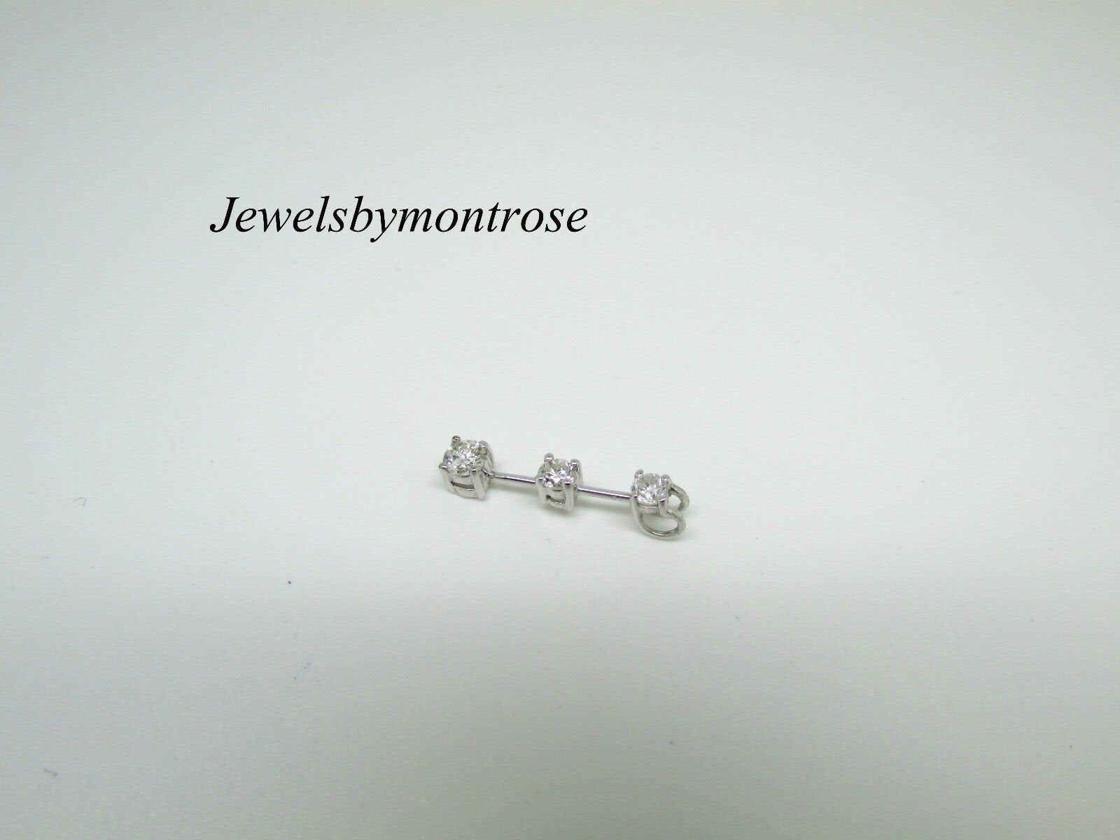 14K White Gold Pretty Three Stone Round Diamond Long Pendant 0.50 Cts 2.5 Grams