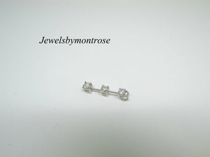 14K White Gold Pretty Three Stone Round Diamond Long Pendant 0.50 Cts 2.5 Grams