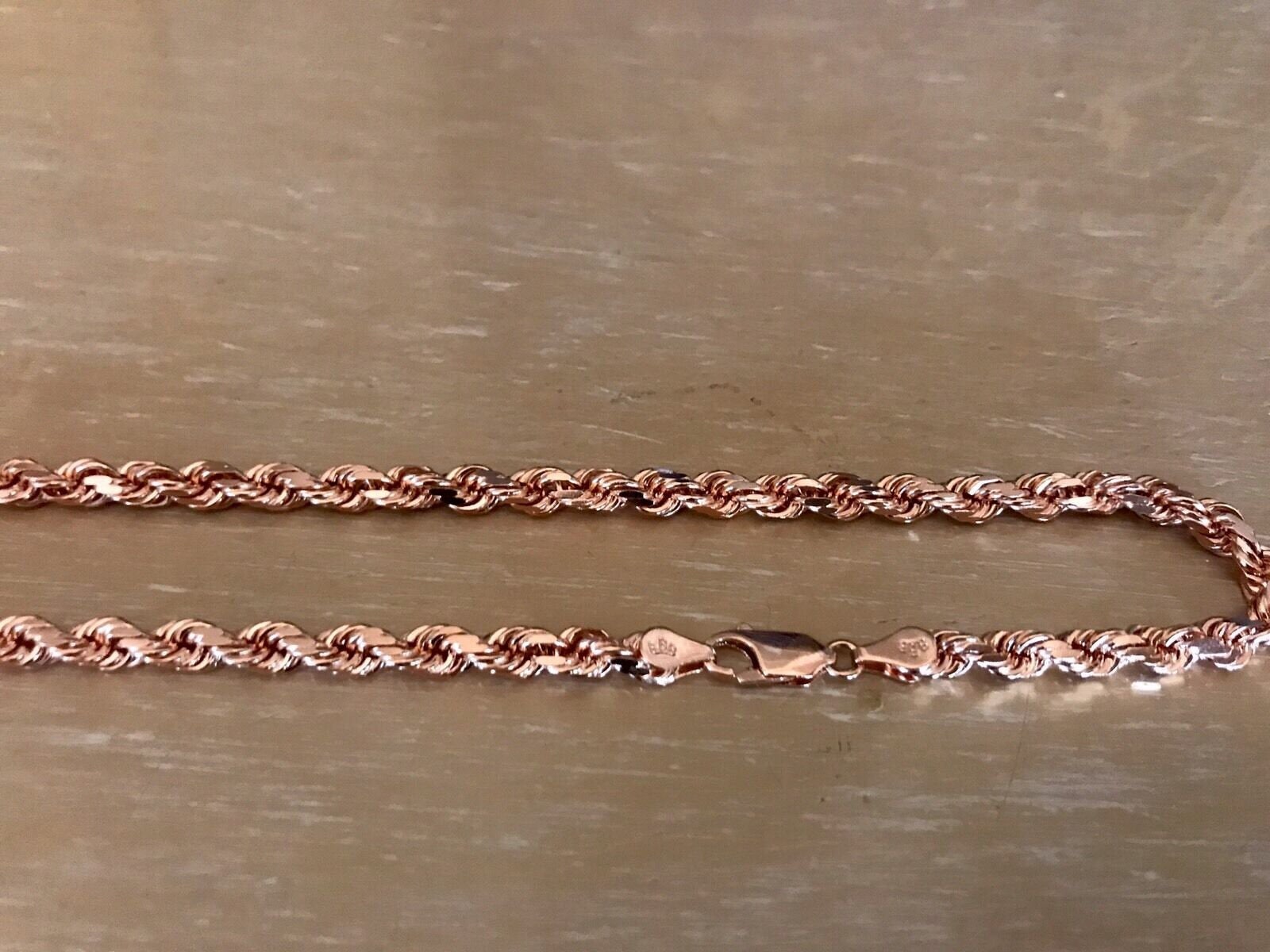 14K Pretty Rose Gold Diamond Cut 20 Inches Solid Rope Chain 36.60 Grams 5Mm