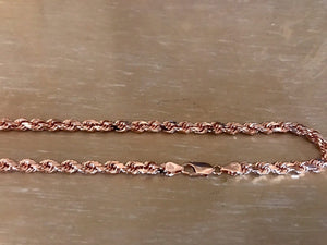 14K Pretty Rose Gold Diamond Cut 20 Inches Solid Rope Chain 36.60 Grams 5Mm