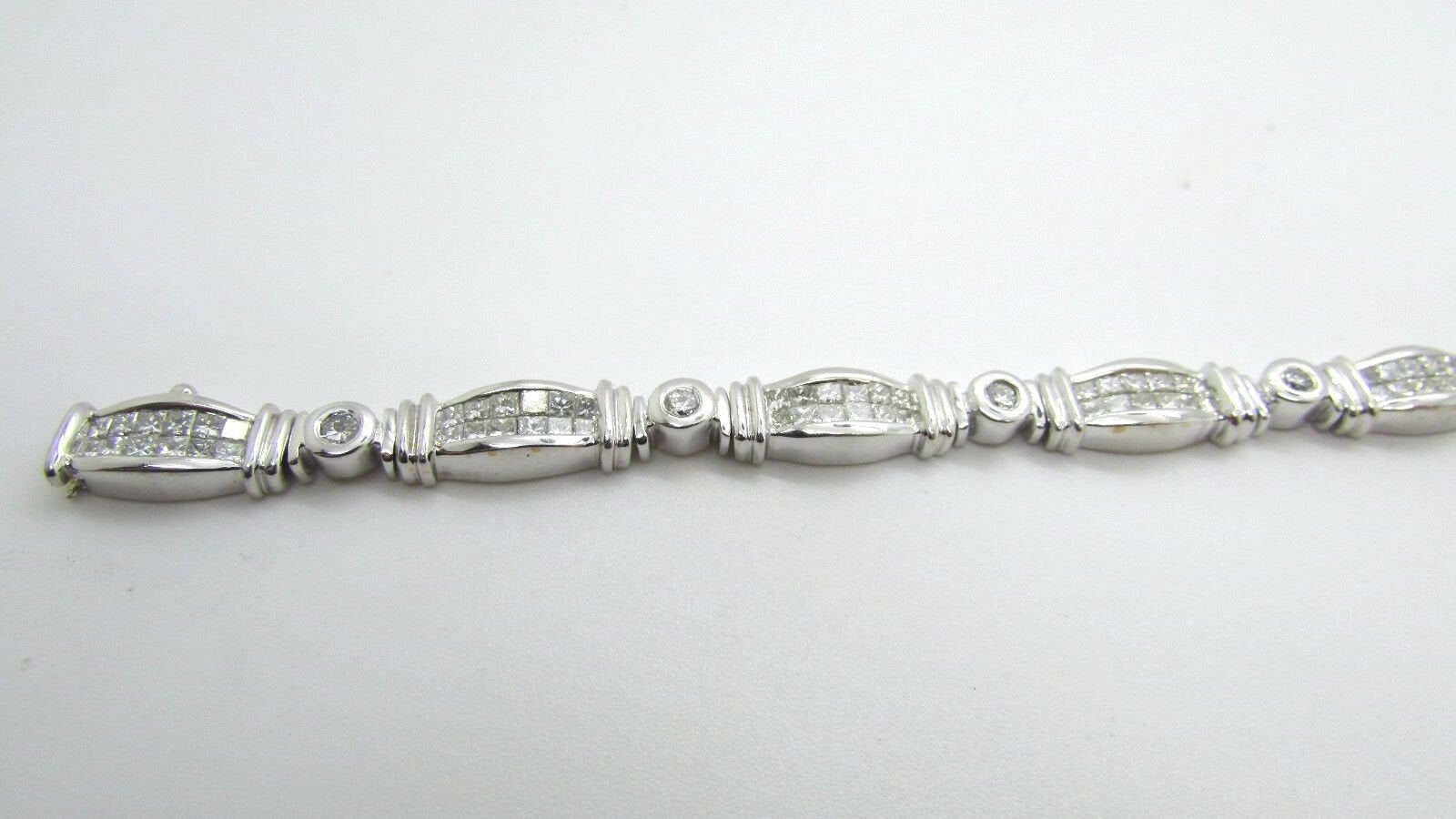 14K White Gold Pretty Fancy Tennis Bracelet Princess and Round Diamonds 5.75 Cts