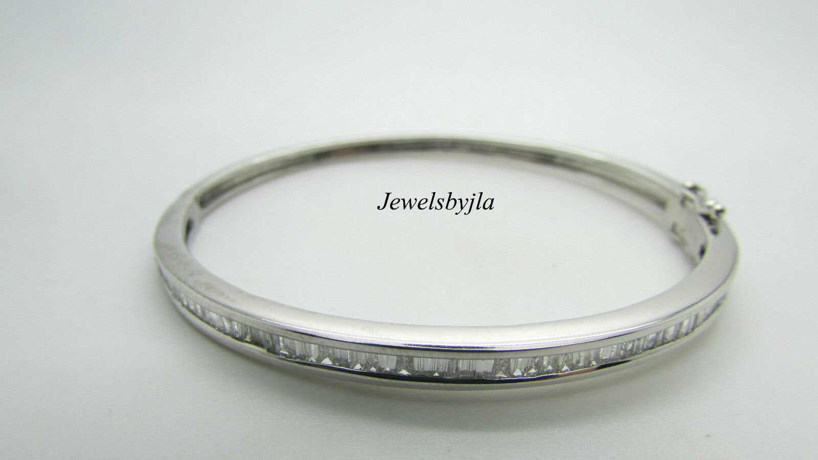 14K White Gold Pretty Girls Bangle With Baguette Diamonds 1.25 Cts 12 Grams