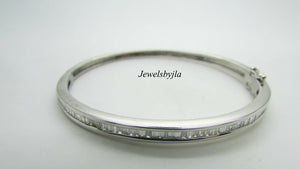 14K White Gold Pretty Girls Bangle With Baguette Diamonds 1.25 Cts 12 Grams