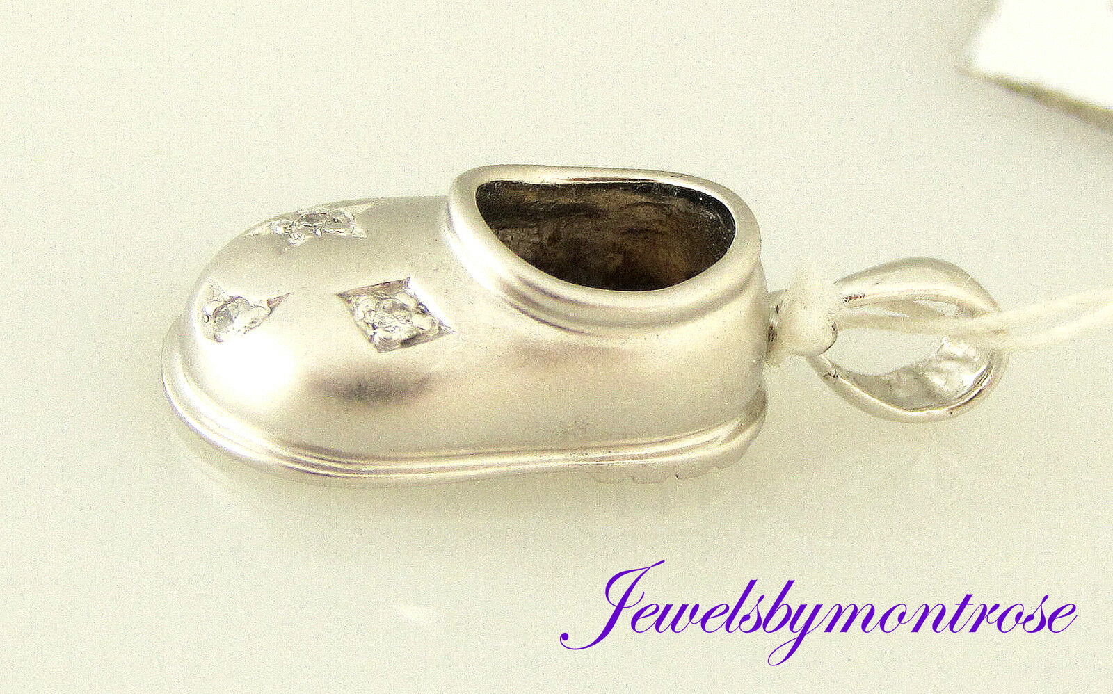 14K Solid White Gold Baby Shoe Charm/Pendant 0.04 Cts Diamonds 2.7 Grams