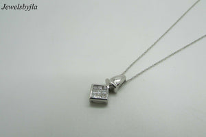 14K Pretty White Gold Square Pendant With 9 Princess Cut Diamonds 0.26 Cts
