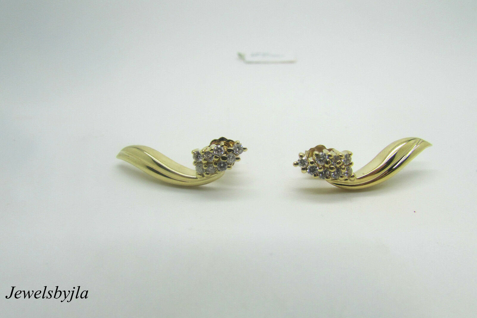 14K Yellow Gold Drop Earrings With Clustered Round Diamonds .32 Cts