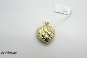 14K Yellow Gold Diamond Cut Pretty Puffed Heart Charm/Pendant Quilted Design