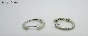 14K Pretty White Gold Circle Huggie Earrings With Diamonds 0.15 Cts 2.2 Grams