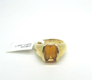 14K Ladies Pretty Yellow Gold Emerald Shape Citrine Ring 6.4 Grams