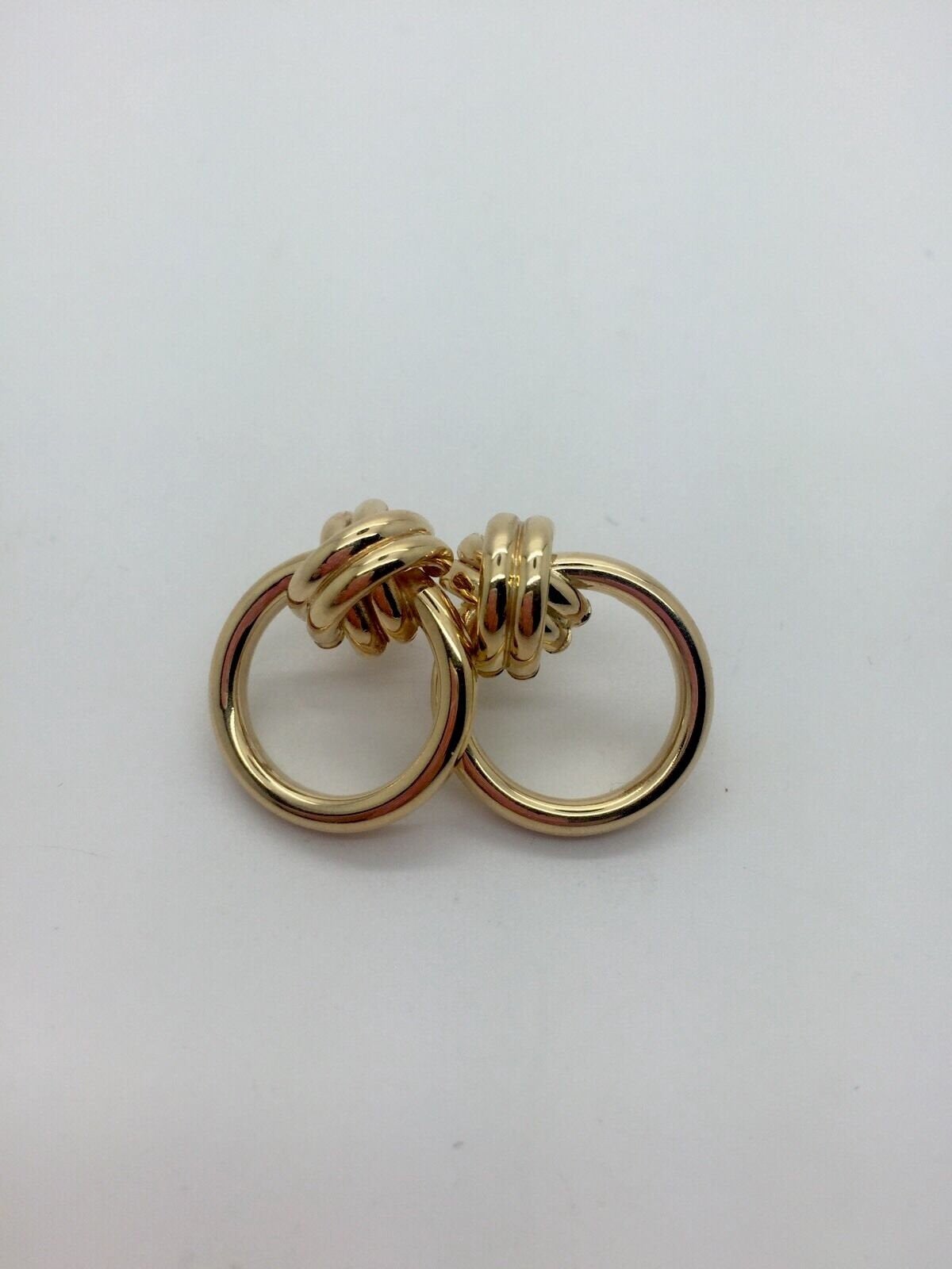 14K Pretty Ladies Yellow Gold Polished Thin Hoop Earrings With Knot Design