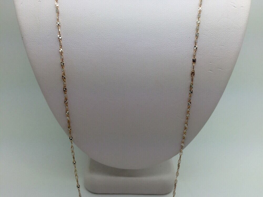 14K Two Tone Diamond Cut 24 Inches Shiny Flat Disc Chain 3 Grams
