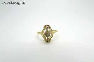 14K Pretty Design Yellow Gold Ladies Long Ring With Round Diamonds 2.1 Grams