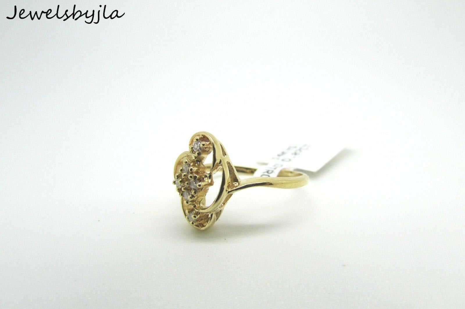 14K Pretty Design Yellow Gold Ladies Long Ring With Round Diamonds 2.1 Grams