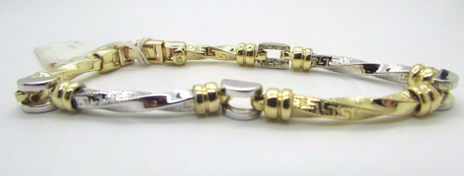 14K Two Tone Gold Beautiful Ladies Curved Link Bracelet With Design 14.1 Gr