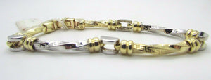14K Two Tone Gold Beautiful Ladies Curved Link Bracelet With Design 14.1 Gr