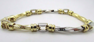 14K Two Tone Gold Beautiful Ladies Curved Link Bracelet With Design 14.1 Gr
