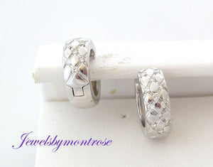 14K White Gold Earrings Huggies Set With Diamonds 0.30 Carats Weight 9.6 Grams.