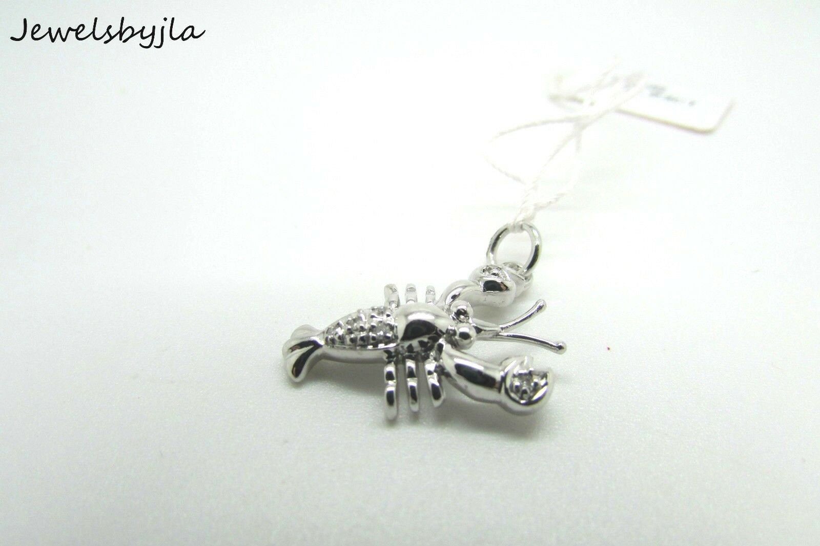 14K White Gold Cancer Horoscope Sign Pendant 1.9 Grams With Diamonds .03 Cts