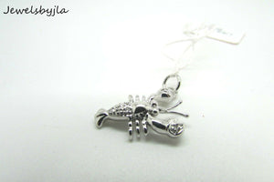 14K White Gold Cancer Horoscope Sign Pendant 1.9 Grams With Diamonds .03 Cts