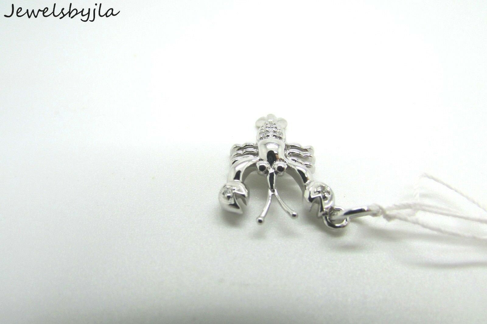 14K White Gold Cancer Horoscope Sign Pendant 1.9 Grams With Diamonds .03 Cts