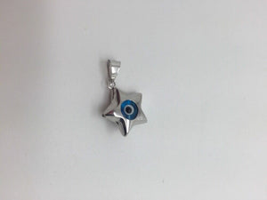 14K Pretty White Gold Star Shaped Evil Eye Pendant 1.3 Grams