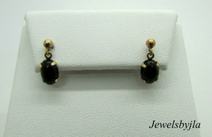 14K Pretty Yellow Gold Cabochon Oval Onyx Drop/Dangling Earrings 2 Cts