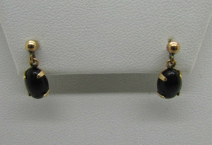 14K Pretty Yellow Gold Cabochon Oval Onyx Drop/Dangling Earrings 2 Cts