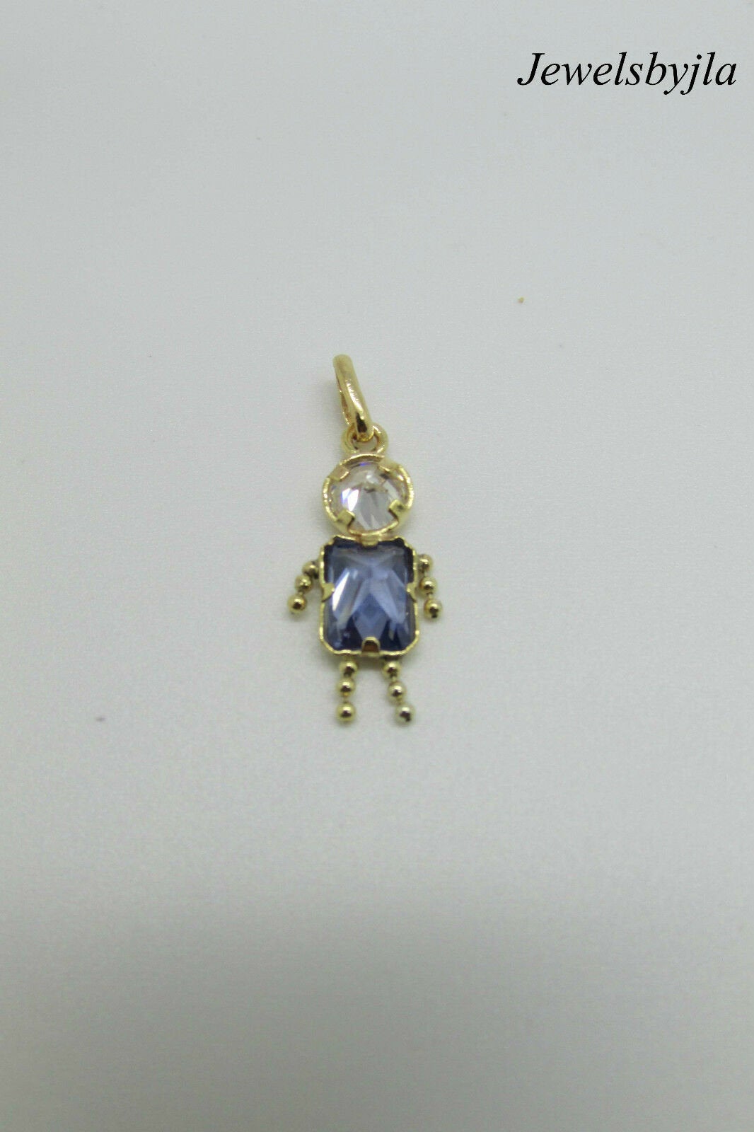 14K Yellow Gold Little Boy Charm Pendant With Synthetic Sapphire And Zirconium