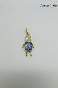 14K Yellow Gold Little Boy Charm Pendant With Synthetic Sapphire And Zirconium