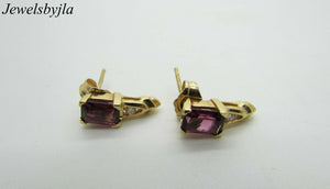 14K Pretty Yellow Gold Emerald Garnet Drop Earrings With Round Diamond 0.65 Cts