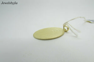14K Yellow Gold Pretty Oval Engraveable Plaque Pendant With Design 3.0 Grams