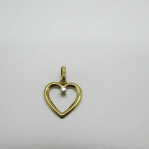 14K Pretty Yellow Gold Thin Heart Pendant With Round Diamond On Top 1.3 Grams